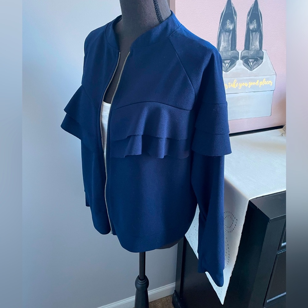 Navy Blue Ruffle Jacket - Picture 4 of 8